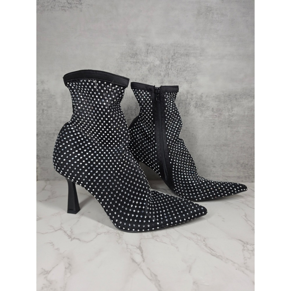 Open Edit Hazley Black Embellished Crystal Ankle Bootie Clubwear Pointed Toe 10M